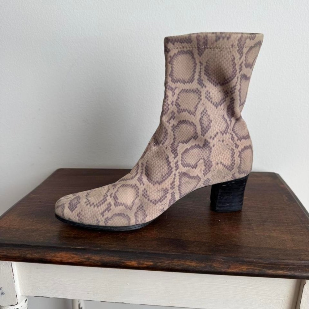90s Snake Python Sock Boot Cream Grey Square Toe … - image 3